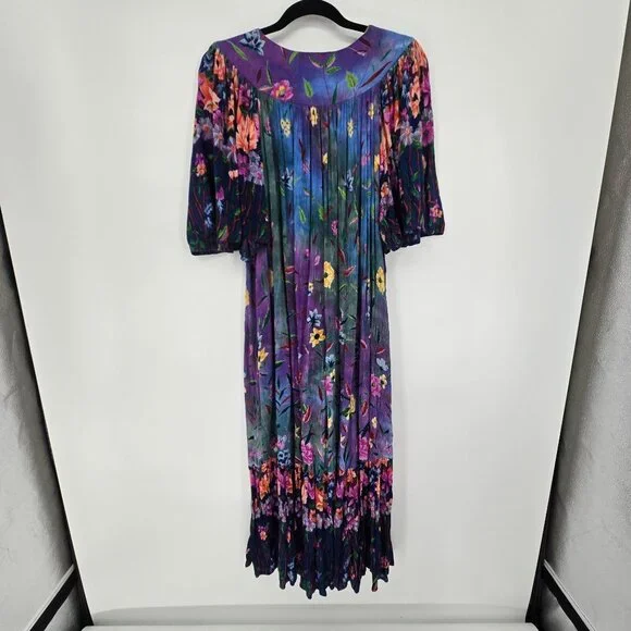 Styled by Saybury vintage small gauzy floral boho prairie short sleeve maxi - Picture 8 of 9